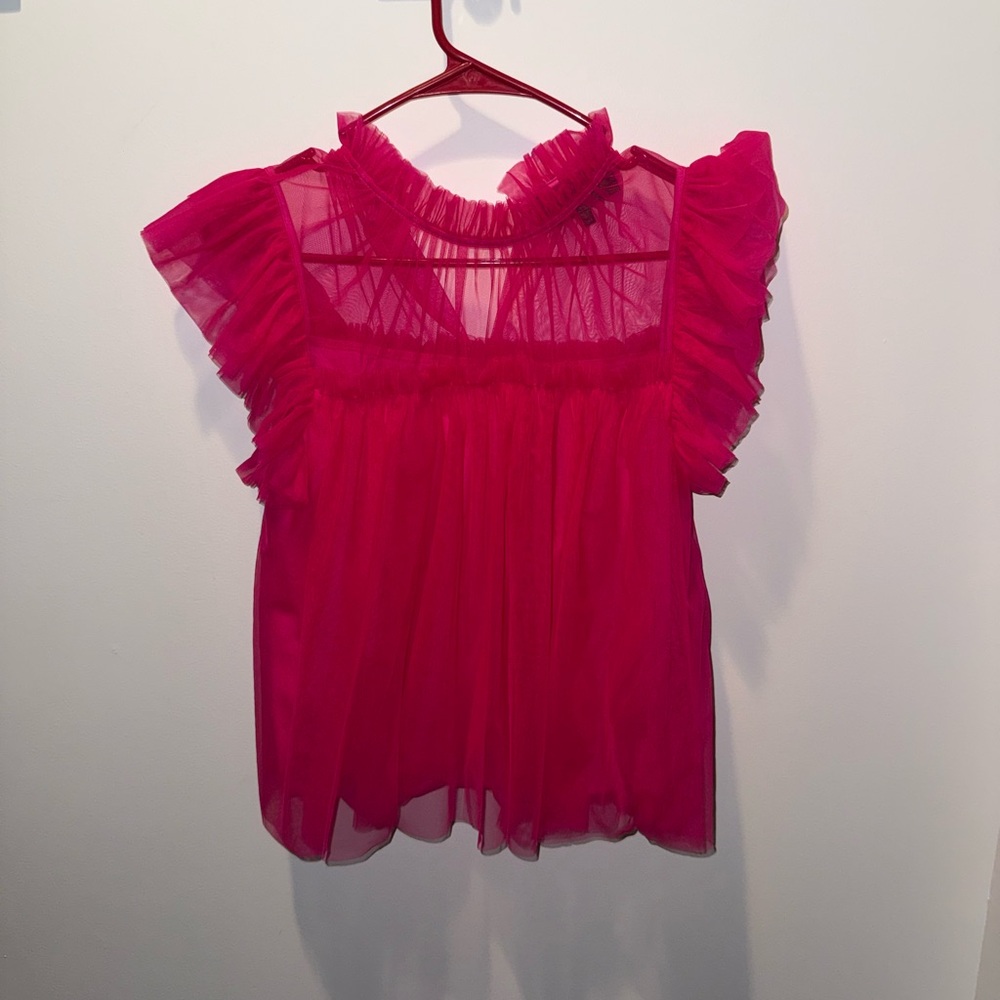 Sunday in Brooklyn Hot Pink Sheer Ruffle Top